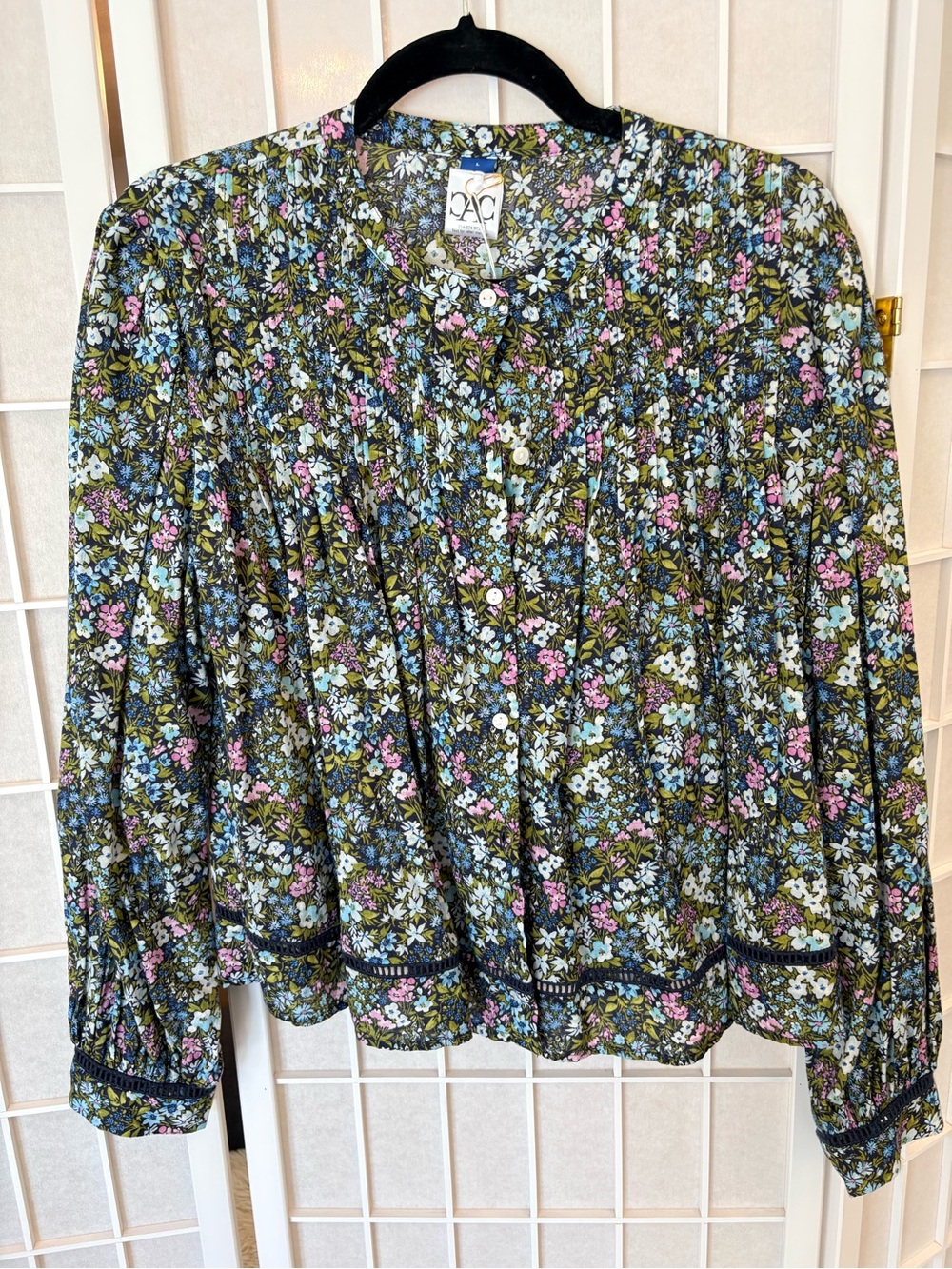 Old Navy Olive Floral Button-Front Peasant Blouse